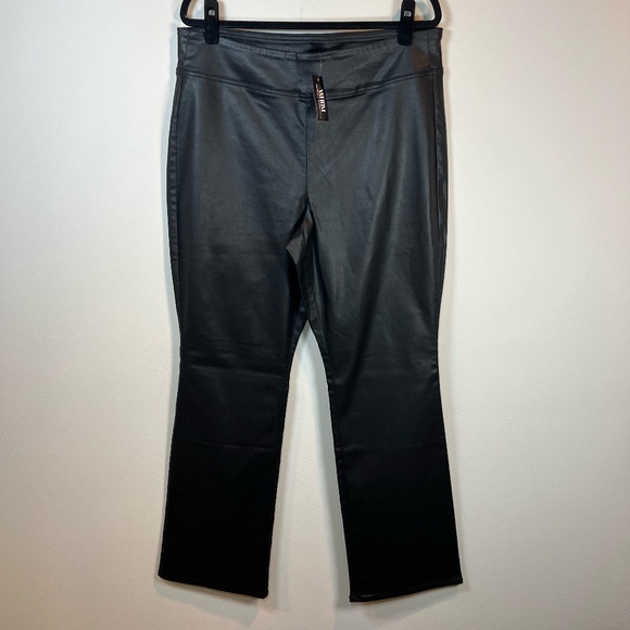 White House Black Market Curvy Extra High Rise Flare Pants Vegas Coated Black 18 - Picture 1 of 13